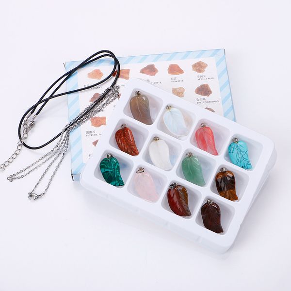 natural stone necklace pendant semi-precious stone delicate leaf pendant box for jewelry diy necklace accessories 12pcs/box, Bronze;silver
natural stone necklace pendant semi-precious stone delicate leaf pendant box for jewelry diy necklace accessories 12pcs/box, Bronze;silver
