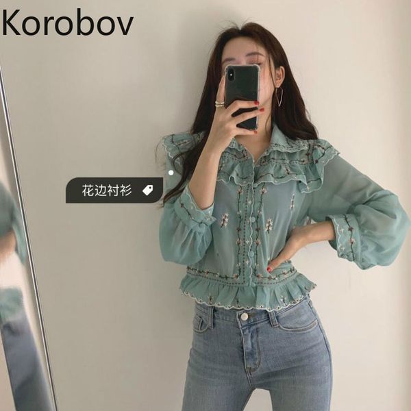 women's blouses & shirts korobov heavy work flower patch chiffon shirt women retro temperament ruffle long sleeve blouse turn down coll, White
women's blouses & shirts korobov heavy work flower patch chiffon shirt women retro temperament ruffle long sleeve blouse turn down coll, White