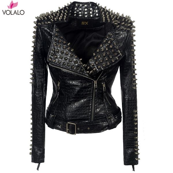 women's leather & faux sx occident fashion women club style stud slim fit jacket shoulder rivets zip stitching short pu rock coat, Black
women's leather & faux sx occident fashion women club style stud slim fit jacket shoulder rivets zip stitching short pu rock coat, Black