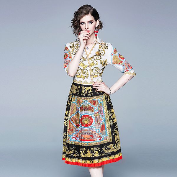 summer baroque print designer dress plus size women's middle sleeve v-neck elegant ladies runway dresses classic slim office pleated dr, Black;gray
summer baroque print designer dress plus size women's middle sleeve v-neck elegant ladies runway dresses classic slim office pleated dr, Black;gray