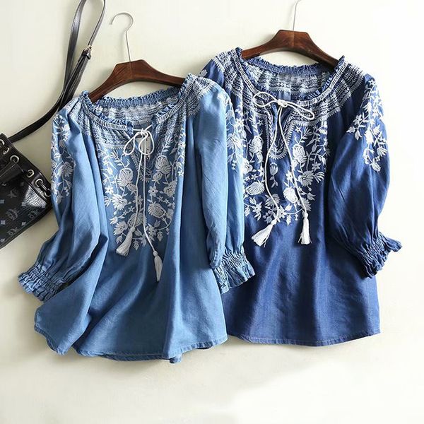 2019 flower embroidery off shoulder stretch women denim blouses boho women summer blouses shirts blusas mujer, White
2019 flower embroidery off shoulder stretch women denim blouses boho women summer blouses shirts blusas mujer, White