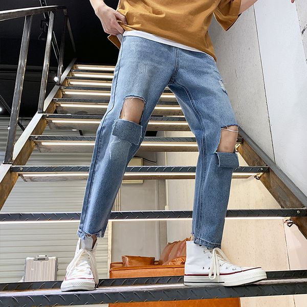 men jeans pockets stretch casual destroyed ripped design fashion straight ankle zipper ankle length jeans plus size, Blue
men jeans pockets stretch casual destroyed ripped design fashion straight ankle zipper ankle length jeans plus size, Blue