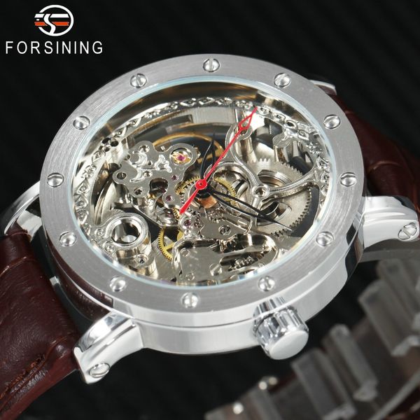 forsining automatic mechanical watch men leather strap 3d bolt design skeleton carved dial wristwatches, Slivery;brown
forsining automatic mechanical watch men leather strap 3d bolt design skeleton carved dial wristwatches, Slivery;brown