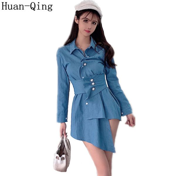 new blusas mujer pearl buckle irregular blouse women long sleeve denim blouse office turn-down collar long shirt with belt, White
new blusas mujer pearl buckle irregular blouse women long sleeve denim blouse office turn-down collar long shirt with belt, White