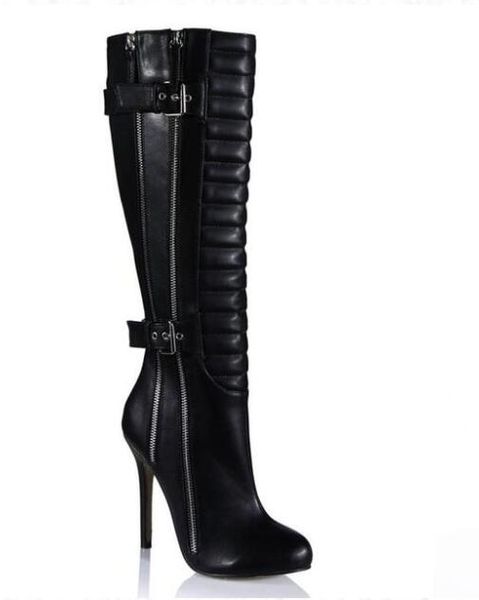 women buckle zipper knee-high boot pointed toe leather zipper high heel shoes chic boots size 35-43, Black
women buckle zipper knee-high boot pointed toe leather zipper high heel shoes chic boots size 35-43, Black