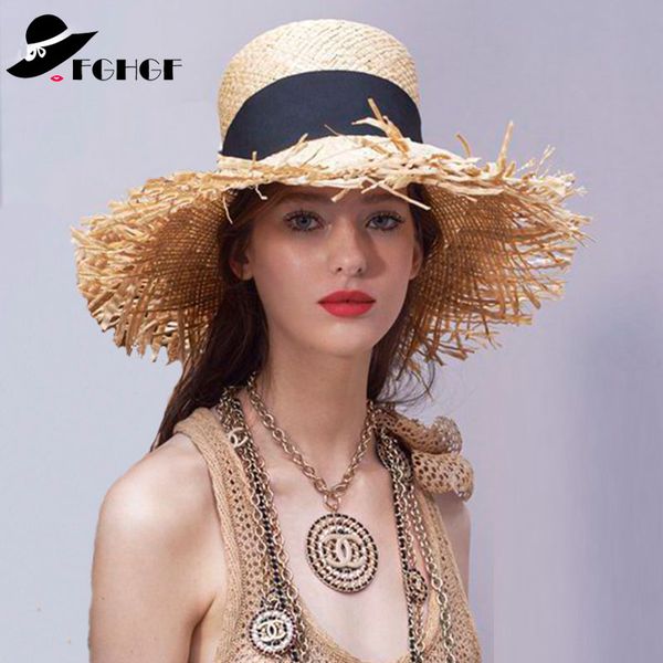 spring summer 2019 floppy raffia beach hat fringed straw hats wide brim sun hat double visor caps black band flat hats, Blue;gray
spring summer 2019 floppy raffia beach hat fringed straw hats wide brim sun hat double visor caps black band flat hats, Blue;gray