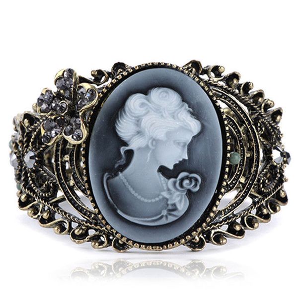 vintage bronze relief carved cameo statue queen bangle bracelet with rhinestones, Black
vintage bronze relief carved cameo statue queen bangle bracelet with rhinestones, Black