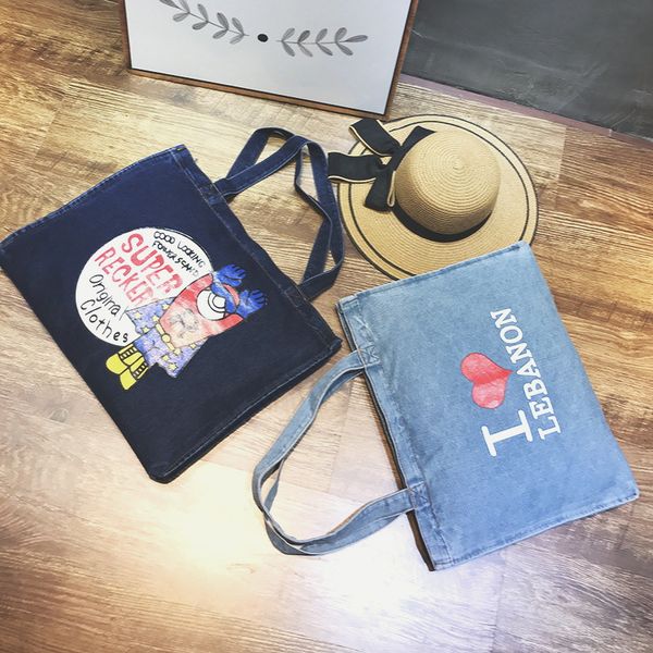 korean cartoon personality denim big bag, large shopping bag, female, printed casual shoulder bag
korean cartoon personality denim big bag, large shopping bag, female, printed casual shoulder bag