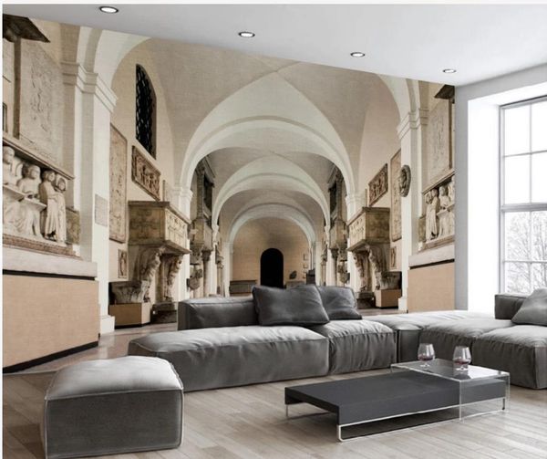 wallpaper for walls 3 d for living room european retro building statue background wall