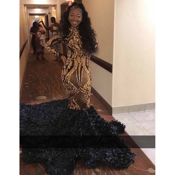 Gold black mermaid prom dre e 2019 new high neck long leeve weep train equined formal evening dre party gown
Gold black mermaid prom dre e 2019 new high neck long leeve weep train equined formal evening dre party gown