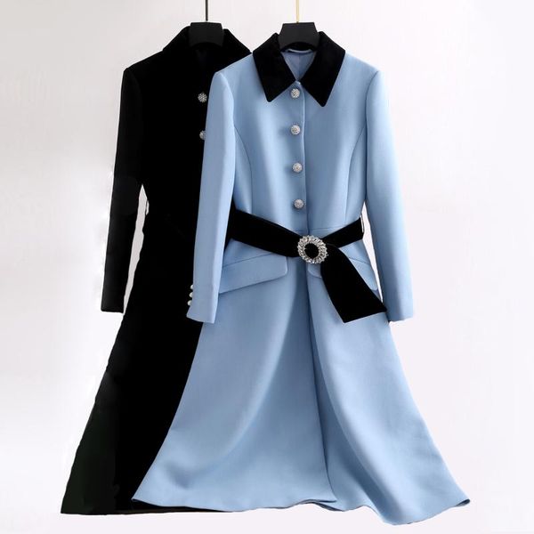 red roosarosee designer women autumn winter luxury diamond button blue black woolen coat with unique belt office lady outwear, Black;brown
red roosarosee designer women autumn winter luxury diamond button blue black woolen coat with unique belt office lady outwear, Black;brown