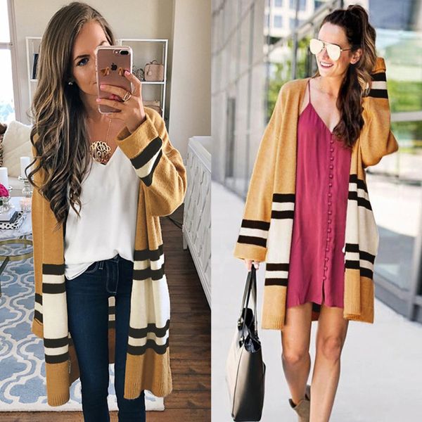2018 autumn women knitted cardigans long sweater patchwork striped casual loose thin outwear coat female open stitch, White;black
2018 autumn women knitted cardigans long sweater patchwork striped casual loose thin outwear coat female open stitch, White;black