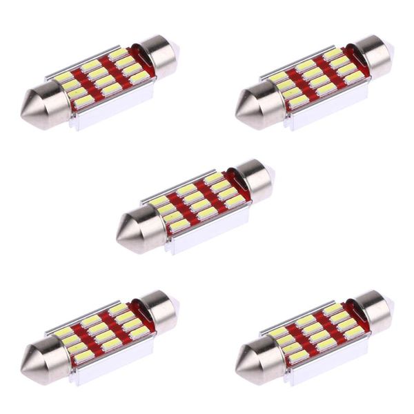 vodool 5 pcs car automotive dome led lights decoding double tip 6000k 4014 12smd 41mm for auto roof /step lights license lamp