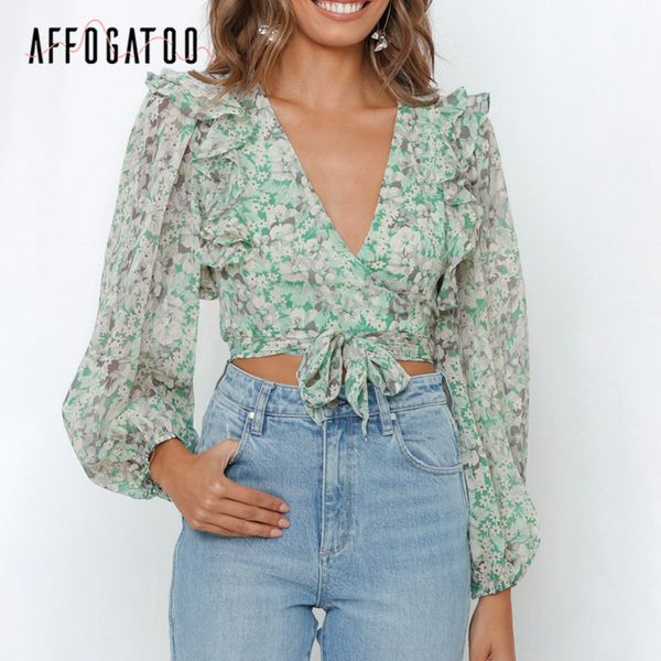 Affogatoo Sexy v-neck elegant Ruffle floral print women chiffon blouse shirts bow tie female tops Vintage bohemian ladies blouse, White
Affogatoo Sexy v-neck elegant Ruffle floral print women chiffon blouse shirts bow tie female tops Vintage bohemian ladies blouse, White