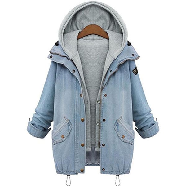 women casual two piece set denim jacket hooded vest oversized coat outwear, Black;white
women casual two piece set denim jacket hooded vest oversized coat outwear, Black;white