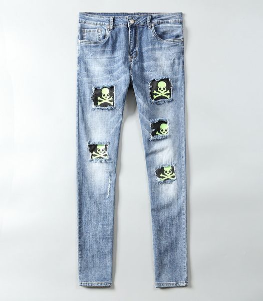 classic tide brand jeans mens designer denim luxury hole jeans fashion casual pants street hip hop pants skull print trousers, Blue
classic tide brand jeans mens designer denim luxury hole jeans fashion casual pants street hip hop pants skull print trousers, Blue