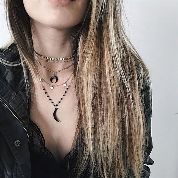 boho fashion color black horns sequined moon pendant necklaces for women vintage gold necklace multilayer female jewelry gift, Silver
boho fashion color black horns sequined moon pendant necklaces for women vintage gold necklace multilayer female jewelry gift, Silver