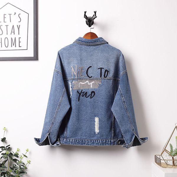 women spring and autumn fashion brand korea style letter embroidery blue denim jacket female casual loose plus size jacket coat, Black;brown
women spring and autumn fashion brand korea style letter embroidery blue denim jacket female casual loose plus size jacket coat, Black;brown