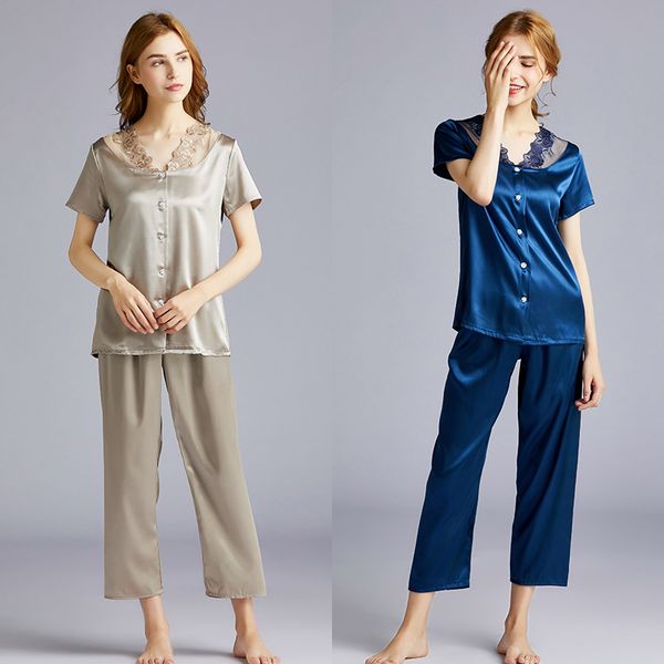 version pajamas women's summer silk short sleeve trousers piece tracksuit 1389, Black;brown
version pajamas women's summer silk short sleeve trousers piece tracksuit 1389, Black;brown