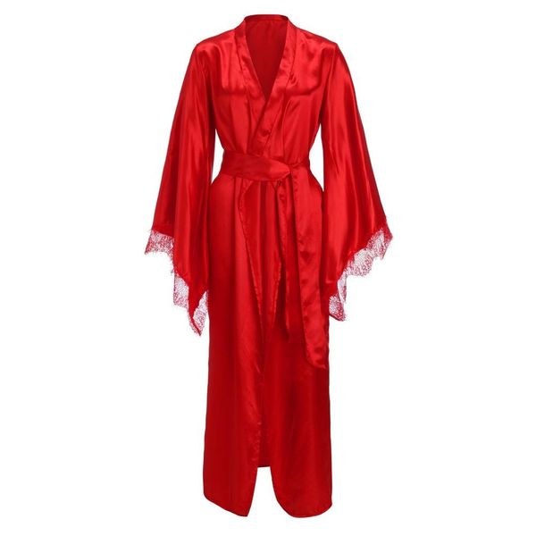 unique women's solid long robes lace satin kimono bathrobe ankle-lengh dress night dressing gown comfortable ladies robes, Black;red
unique women's solid long robes lace satin kimono bathrobe ankle-lengh dress night dressing gown comfortable ladies robes, Black;red