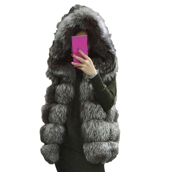 women's fur vest hooded jacket thick winter warm false fur collar high imitation leather jacket outerwear, Black
women's fur vest hooded jacket thick winter warm false fur collar high imitation leather jacket outerwear, Black