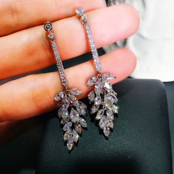 cute female crystal leaf dangle earrings 925 sterling silver white zircon earrings boho wedding jewelry long drop earrings, Golden
cute female crystal leaf dangle earrings 925 sterling silver white zircon earrings boho wedding jewelry long drop earrings, Golden