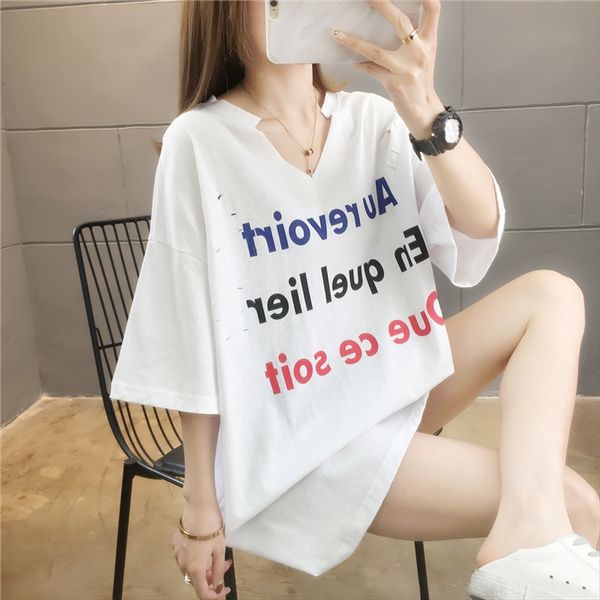 short-sleeved t-shirt trend summer 2020 cut letter t-shirt clothing v-neck loose large size women's clothing, White
short-sleeved t-shirt trend summer 2020 cut letter t-shirt clothing v-neck loose large size women's clothing, White