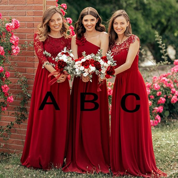 burgundy lace appliqued chiffon bridesmaid dresses a-line plus size formal prom evening gown long maid of honor dress, White;pink
burgundy lace appliqued chiffon bridesmaid dresses a-line plus size formal prom evening gown long maid of honor dress, White;pink