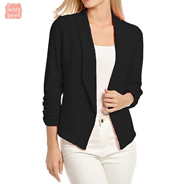 blazers women and 3 4 sleeve open blazer front short cardigan suit jacket work office coat outwear blouson femme 122, White;black 
blazers women and 3 4 sleeve open blazer front short cardigan suit jacket work office coat outwear blouson femme 122, White;black