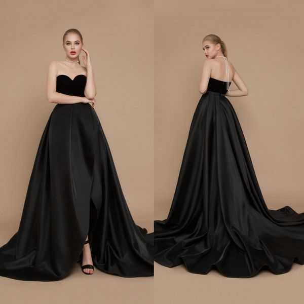 black evening dresses 2020 satin side split sweetheart sweep train a line custom made prom dress party wear sleeveless formal gowns, Black;red
black evening dresses 2020 satin side split sweetheart sweep train a line custom made prom dress party wear sleeveless formal gowns, Black;red