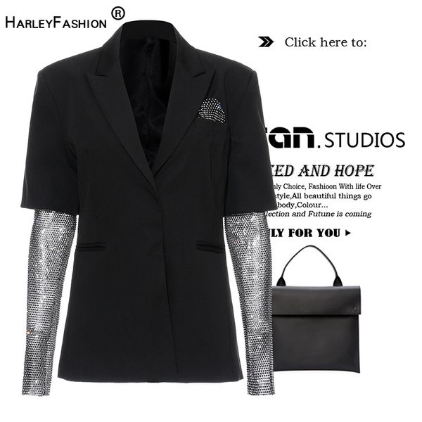 harleyfashion unique design high street style women bling bling blazer patchwork beading sleeve quality black slim blazers, White;black 
harleyfashion unique design high street style women bling bling blazer patchwork beading sleeve quality black slim blazers, White;black