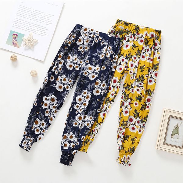 

fashsiualy autumn children girls kids loose pants flowers dance bloomers trousers printed pants vetement enfant fille, Blue