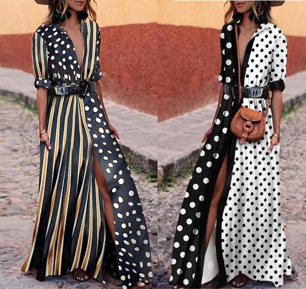 european and american women's casual dresses polka dot stripe stitching casual shirt long dress, Black;gray
european and american women's casual dresses polka dot stripe stitching casual shirt long dress, Black;gray