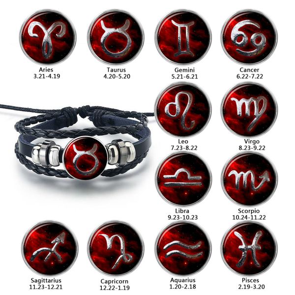 red charm 12 constellations time gem bracelets men women handmade woven leather punk bracelets fashion jewelry for birthday, Golden;silver
red charm 12 constellations time gem bracelets men women handmade woven leather punk bracelets fashion jewelry for birthday, Golden;silver
