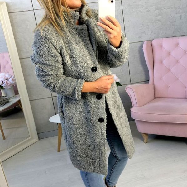 women's faux coat women button autumn jacket casual warm lapel collar long sleeve mid-length woolen jackets warm winter outwear, Black
women's faux coat women button autumn jacket casual warm lapel collar long sleeve mid-length woolen jackets warm winter outwear, Black