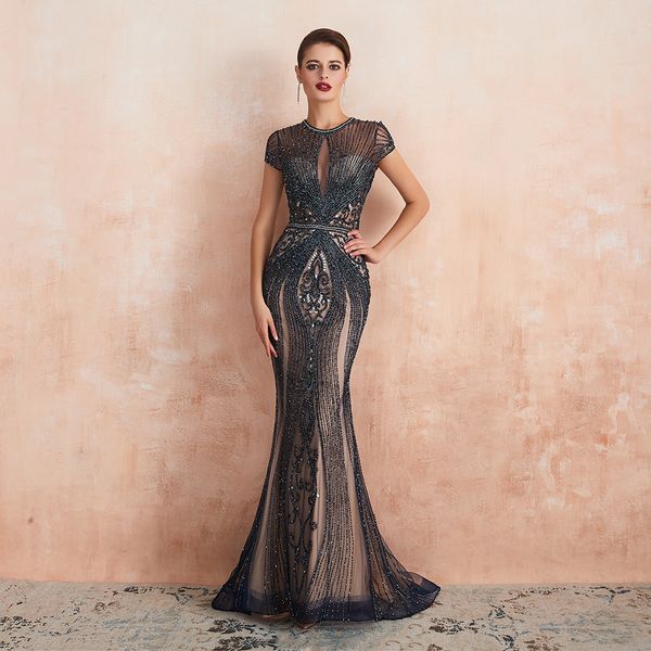 m99356-2 luxe jewel neckline long evening dress with major beading navy blue prom dresses with sweep train winter formal dresses, Black
m99356-2 luxe jewel neckline long evening dress with major beading navy blue prom dresses with sweep train winter formal dresses, Black