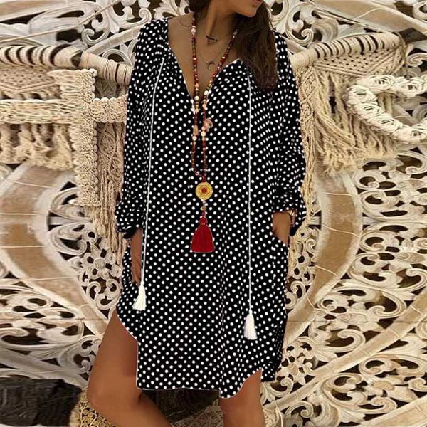 new fashion women polka dot print dress casual loose long sleeves v-neck mini dress large size party vestido, Black;gray
new fashion women polka dot print dress casual loose long sleeves v-neck mini dress large size party vestido, Black;gray