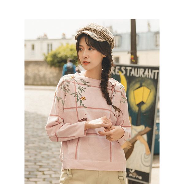 inman autumn new arrival ribbed o-neck dropped shoulder loose all-match cute embroidered literary sweater, White;black
inman autumn new arrival ribbed o-neck dropped shoulder loose all-match cute embroidered literary sweater, White;black