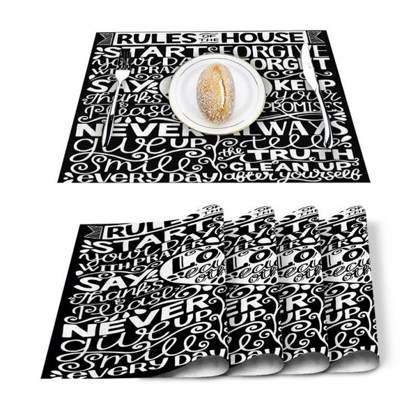 4/6 pcs placemat table mat black and white family rules printed for tables heat-insulation linen cotton kitchen dining pads set
4/6 pcs placemat table mat black and white family rules printed for tables heat-insulation linen cotton kitchen dining pads set