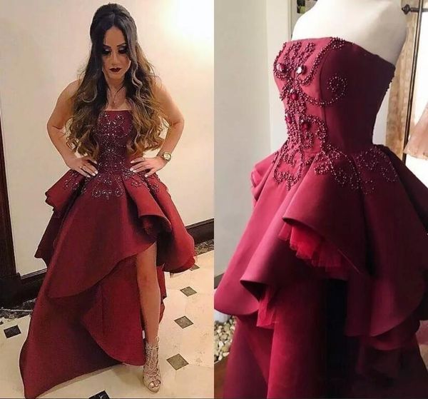 stylish burgundy asymmetrical prom dresses 2020 strapless crystals beaded a line peplum formal evening gowns custom fashion party wear, Black;red
stylish burgundy asymmetrical prom dresses 2020 strapless crystals beaded a line peplum formal evening gowns custom fashion party wear, Black;red