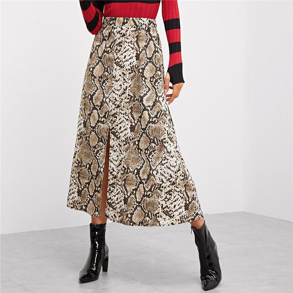 women snakeskin 2020 new long split side snake print skirt mid length female elegant animal pattern skirts, Black
women snakeskin 2020 new long split side snake print skirt mid length female elegant animal pattern skirts, Black