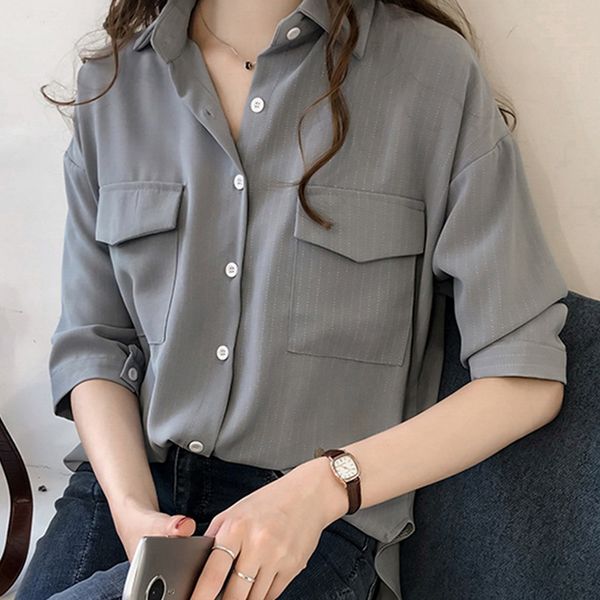 new fashion women blouses striped half sleeve lapel neck shirts women casual blouse female pocket shirt, White
new fashion women blouses striped half sleeve lapel neck shirts women casual blouse female pocket shirt, White