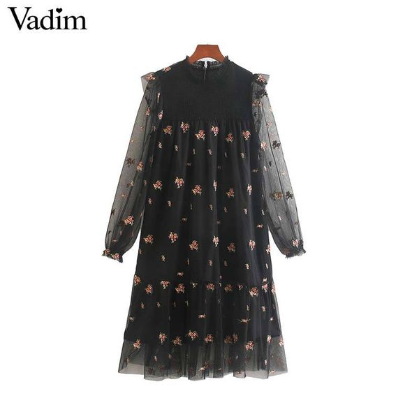 vadim women stylish floral embroidery mesh dress transparent long sleeve straight style female sweet knee length dresses qd223, Black;pink
vadim women stylish floral embroidery mesh dress transparent long sleeve straight style female sweet knee length dresses qd223, Black;pink