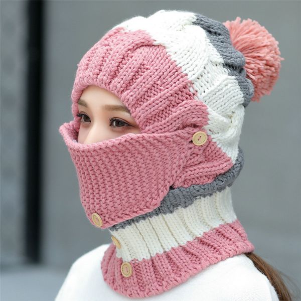 h7518 autumn winter plus velvet knitted wool hat neck mask protection three pieces women cycling riding outdoor warm casual cap, Blue;gray
h7518 autumn winter plus velvet knitted wool hat neck mask protection three pieces women cycling riding outdoor warm casual cap, Blue;gray