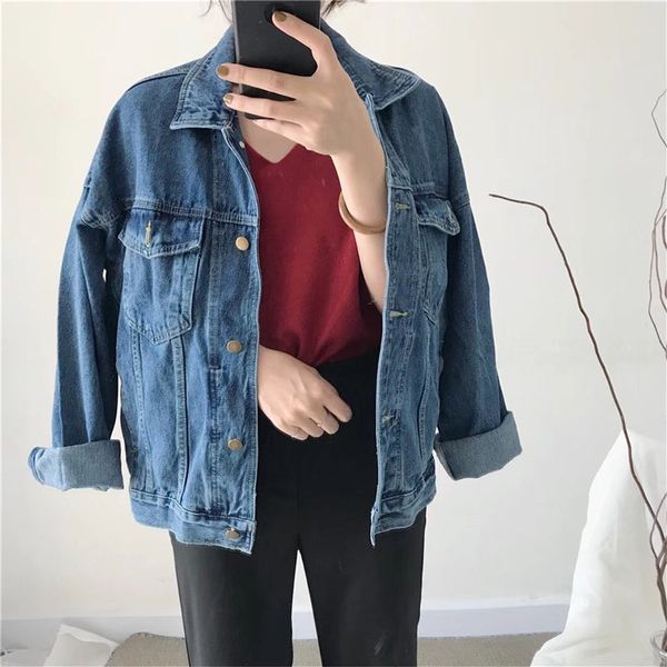 women's jackets hzirip preppy style 2021 spring autumn casual solid denim jacket women regular jeans vintage streetwear loose coat, Black;brown
women's jackets hzirip preppy style 2021 spring autumn casual solid denim jacket women regular jeans vintage streetwear loose coat, Black;brown