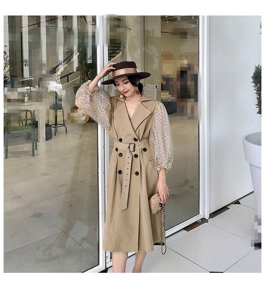 fashion dot mesh puff long sleeve patchwork windbreaker double breasted long type coat vestido 2019 trench coat, Tan;black
fashion dot mesh puff long sleeve patchwork windbreaker double breasted long type coat vestido 2019 trench coat, Tan;black