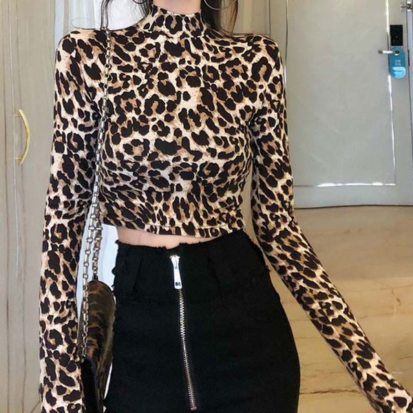 2020 new fashion high street ladies zebra leopard animal print shirts women turtleneck long sleeve stretch zebra female top, White