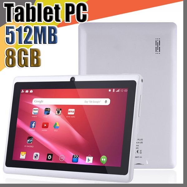 

20x 2017 tablets wifi 7 inch 512mb ram 8gb rom allwinner a33 quad core android 4.4 capacitive tablet pc dual camera facebook q88 a-7pb