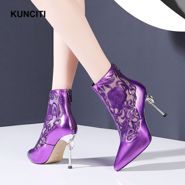 2020 kunciti luxury high heel purple boots pointed toe women ankle booties embroidery flower air mesh ladies shoes new d019, Black
2020 kunciti luxury high heel purple boots pointed toe women ankle booties embroidery flower air mesh ladies shoes new d019, Black