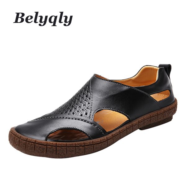 belyqly 2018 new men's casual hight quality printed leather sandals breath comfy hole soild summer slip on light scuffs shoes, Black
belyqly 2018 new men's casual hight quality printed leather sandals breath comfy hole soild summer slip on light scuffs shoes, Black